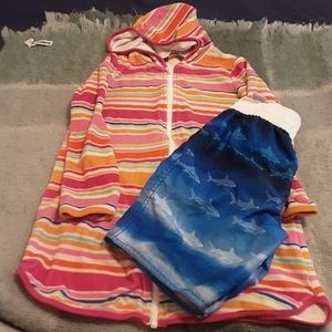 Swim bottoms and Terry cloth cover up, size 6-7Y